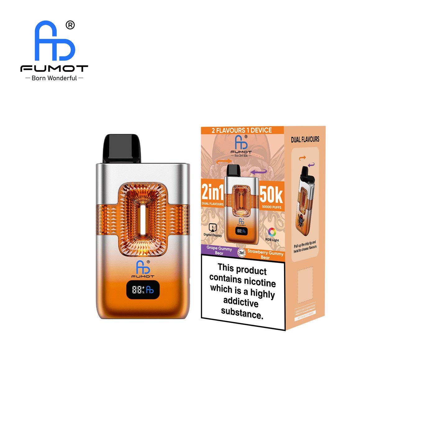 Fumot Randm Tornado 50000 Grape Gummy Bear Strawberry Gummy Bear Vfsdeiirt50000